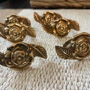 Vintage Brass Flora Napkin Rings (6)